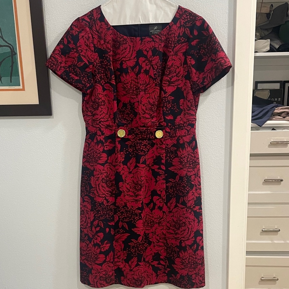 Adrianna Papell Red and Navy Floral Mini Dress